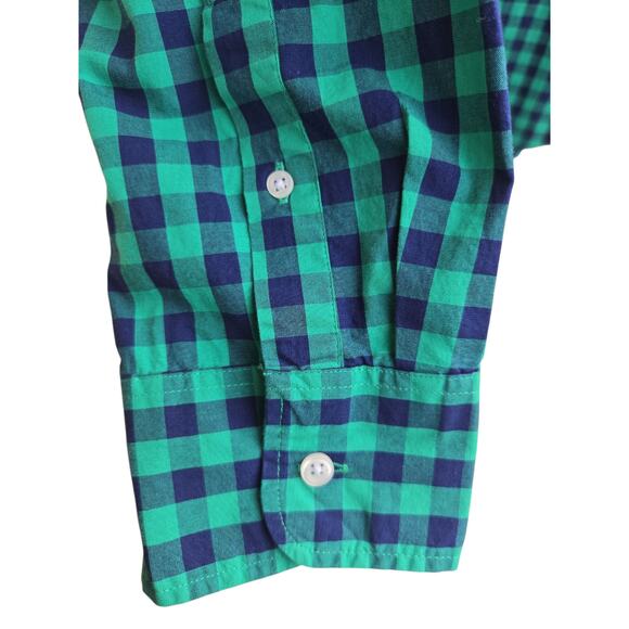 J. Crew Men Slim Fit Gingham Shirt Sz Large Green Blue Plaid Button Down Casual - Picture 3 of 5